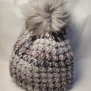 Women's Crocheted PomPom Beanie Winter Cold Weather Hat